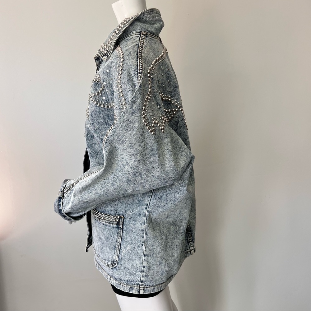 Vintage 80s Acid Washed Denim Studded Jacket Desire By Arlene - Picture 5 of 13